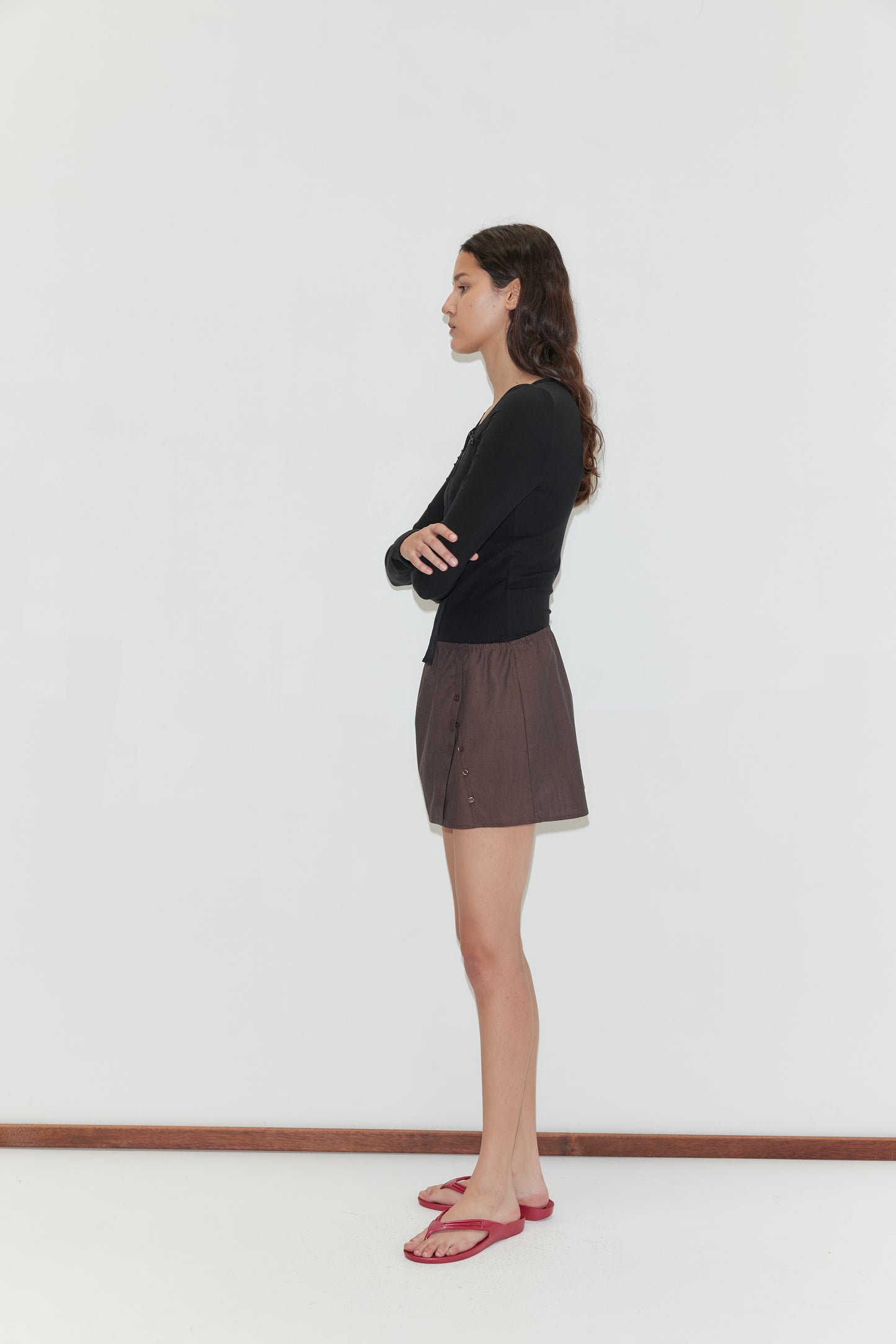 Deiji Studios Pleat Split Skirt in Toast