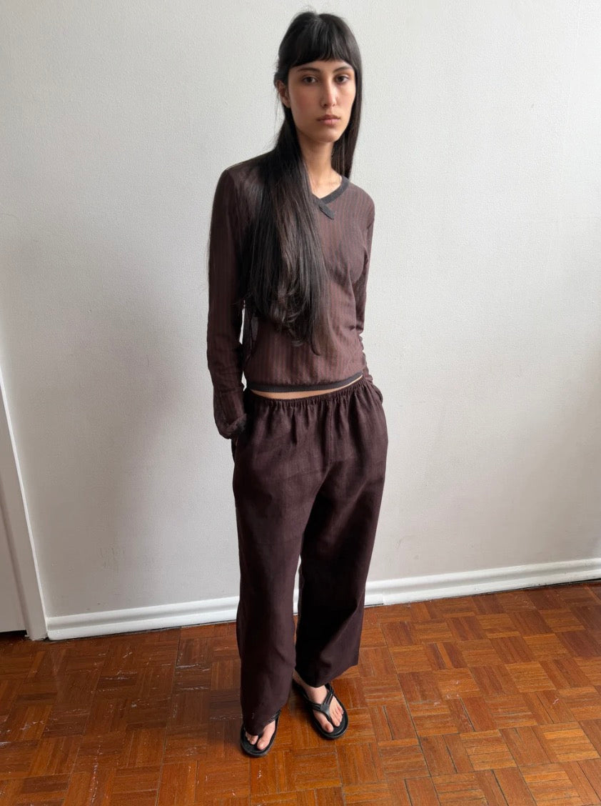 Deiji Studios Ease Trouser in Brown Black Stripe
