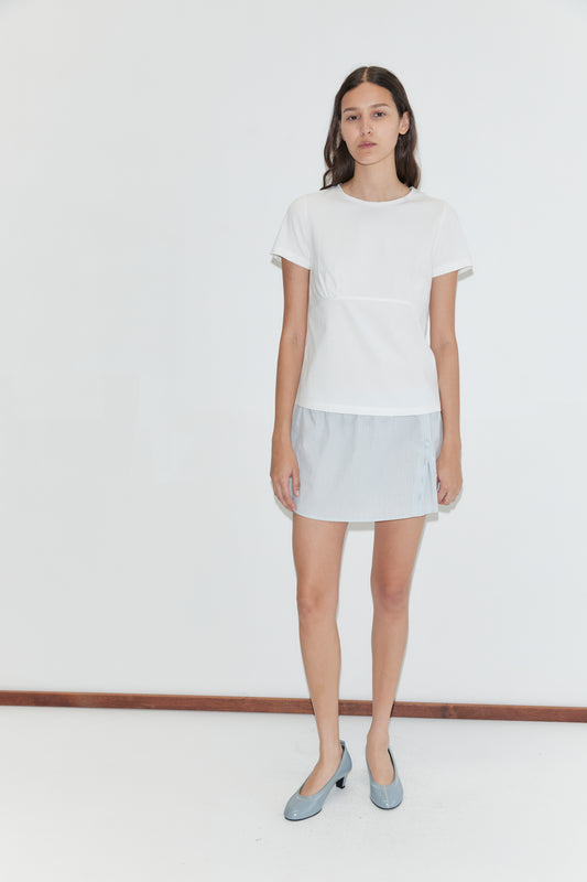Deiji Studios Pleat Split Skirt in Mist Stripe