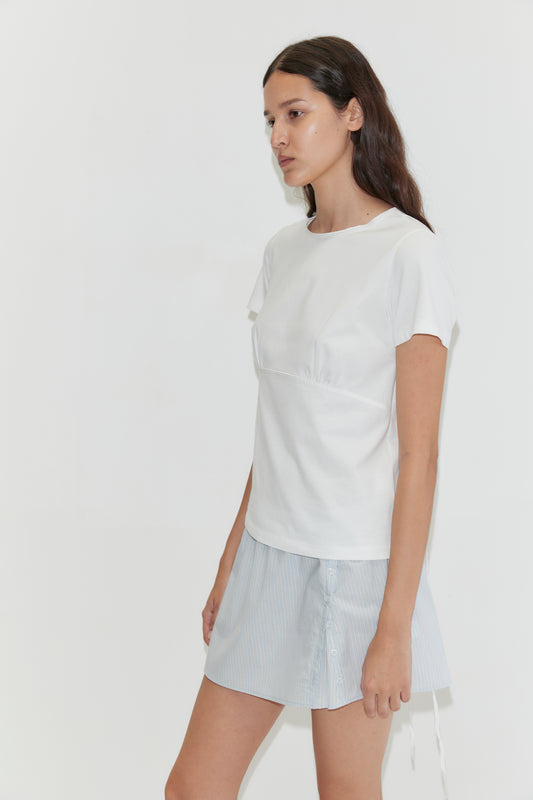 Deiji Studios Pleat Split Skirt in Mist Stripe