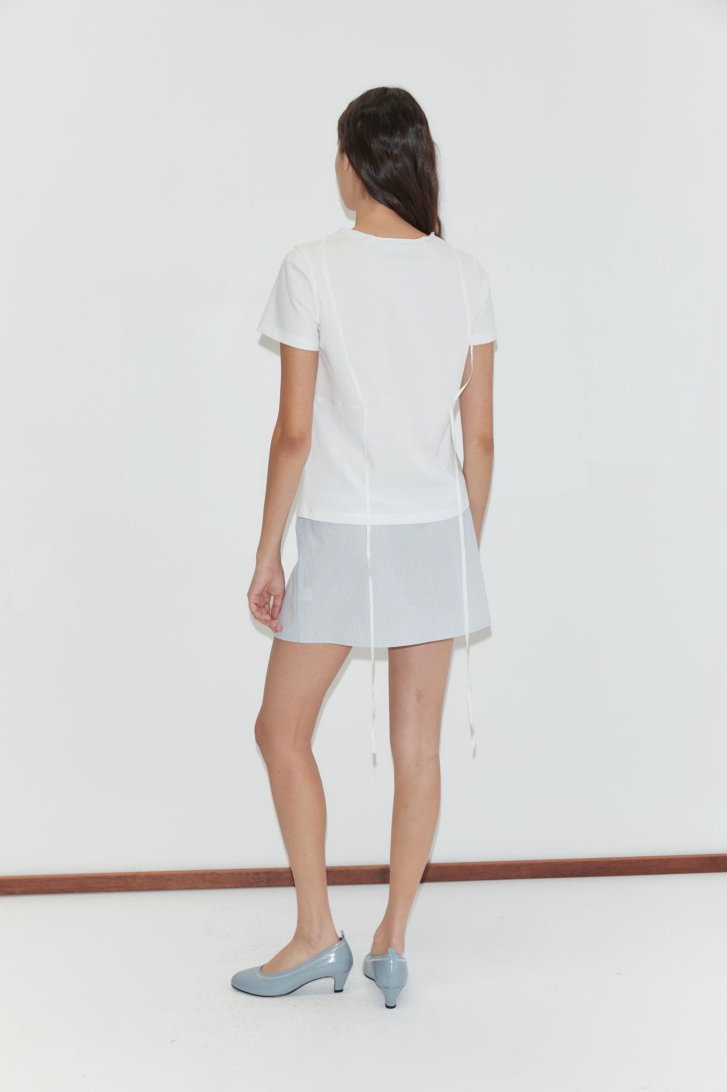 Deiji Studios Pleat Split Skirt in Mist Stripe