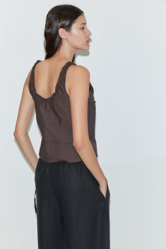 Deiji Studios Frills Top in Toast