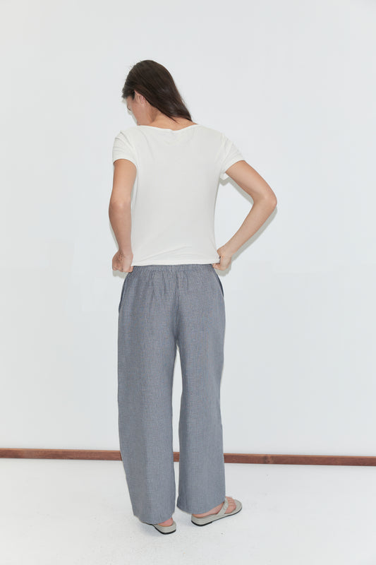 Deiji Studios Ease Trouser in Indigo Check