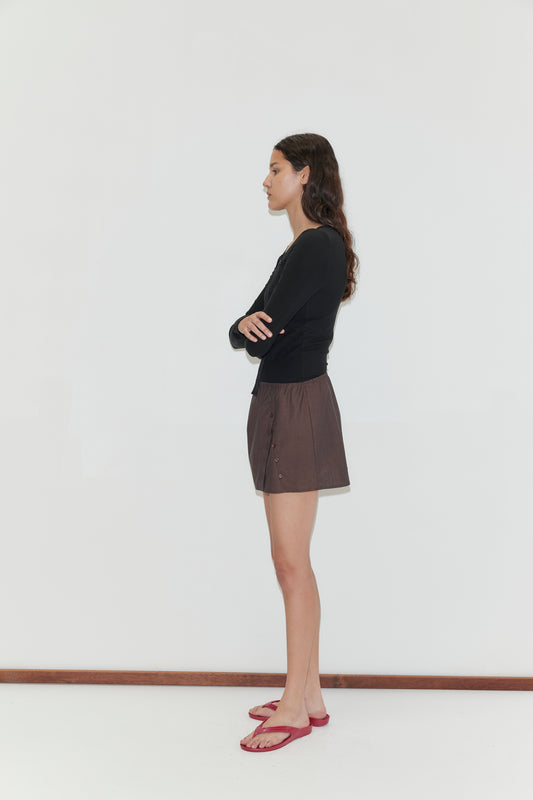 Deiji Studios Pleat Split Skirt in Toast