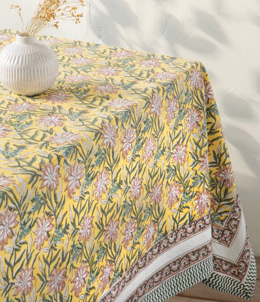 Clematis Block Print Tablecloth 60x90"