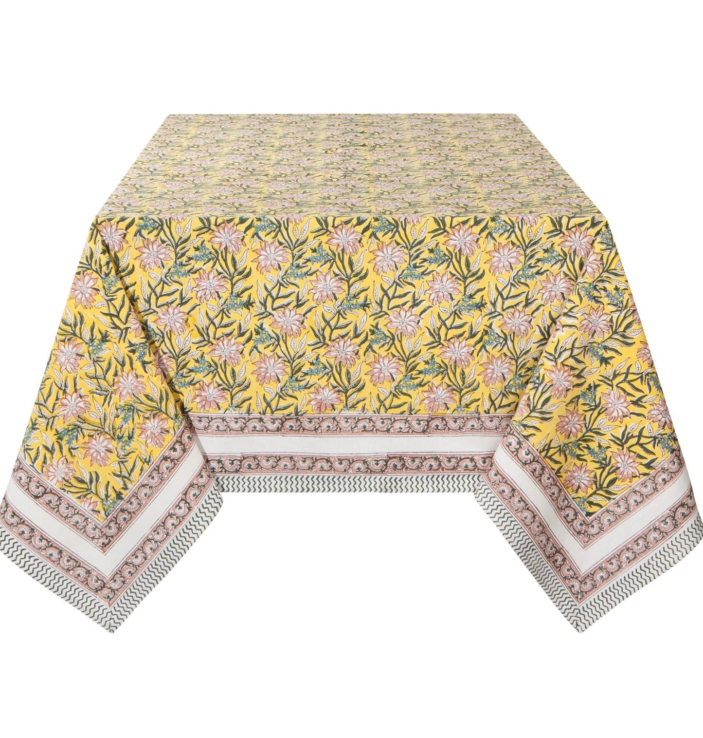 Clematis Block Print Tablecloth 60x90"