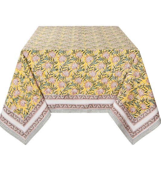 Clematis Block Print Tablecloth 60x90"