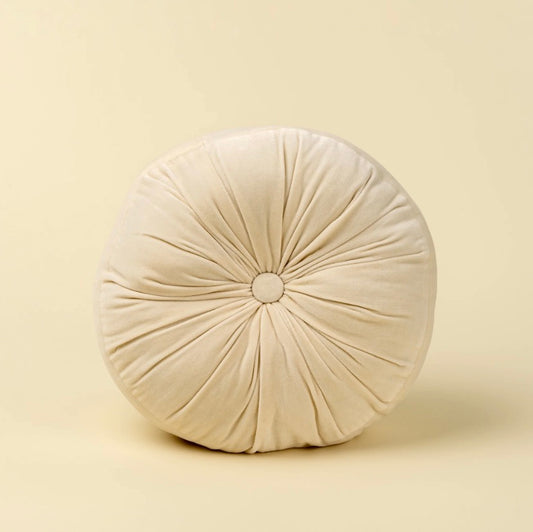 Velvet Tuft Round Cushion in Ivory