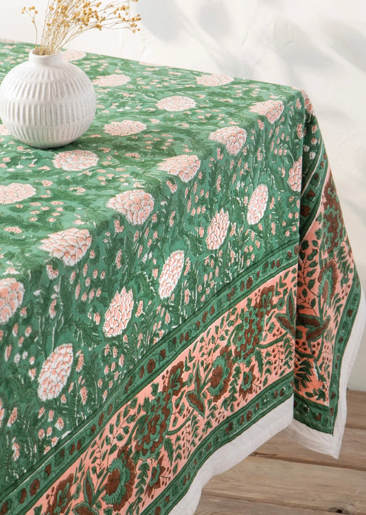 Peony Block Print Tablecloth 60x90"