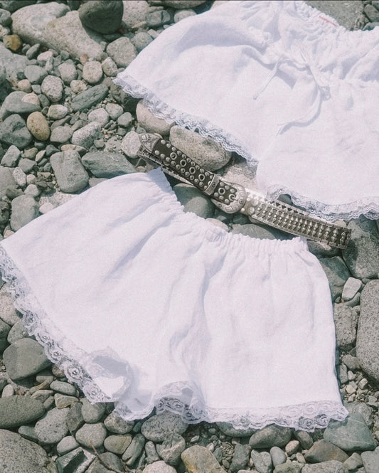 Happy Hour Sweetheart Bloomers in White w/Lace