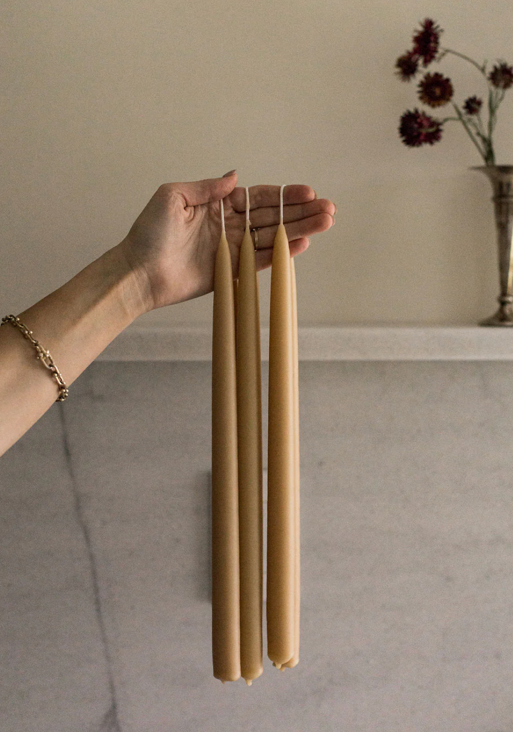 Little Mill Beeswax Tapers in Natural